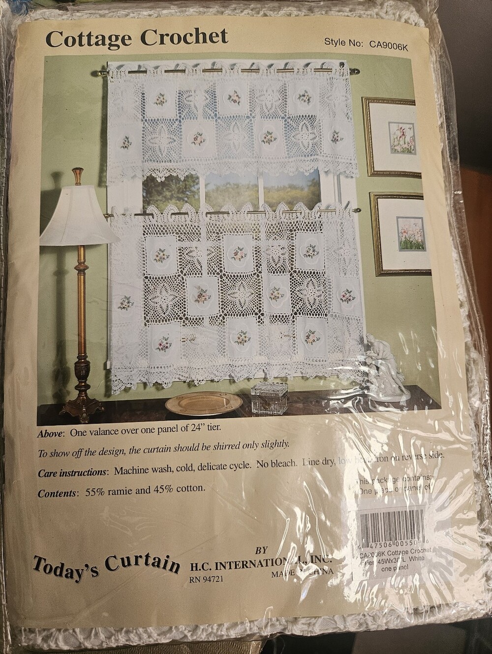 Cottage Crochet Valance Curtains 45Wx15"L and 45Wx30L